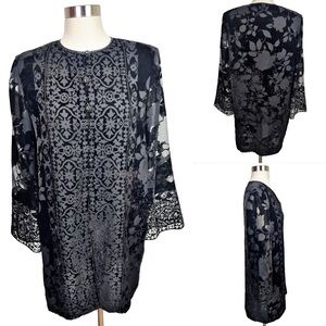 VTG 80’s Rickie Freeman For T.J. Nites Flocked Black Velvet Kimono Jacket Size 8